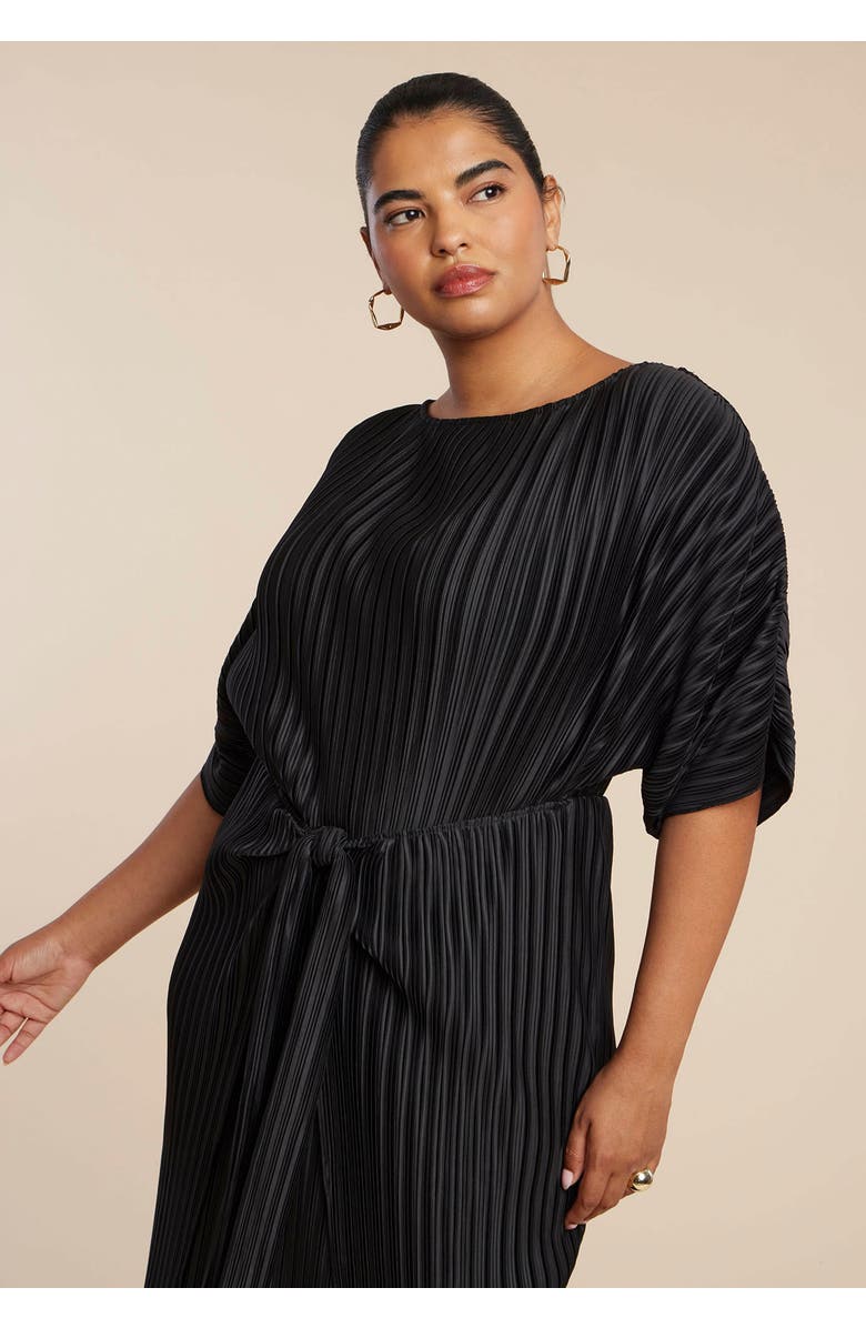 ELOQUII Draped Plisse Dress, Alternate, color, Black Onyx