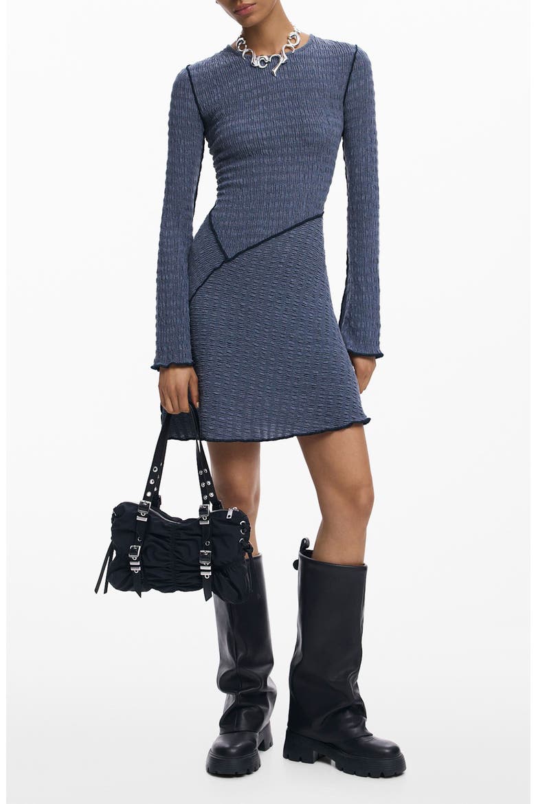 Pucker Knit Long Sleeve Body-Con Dress, Main, color, BLUE