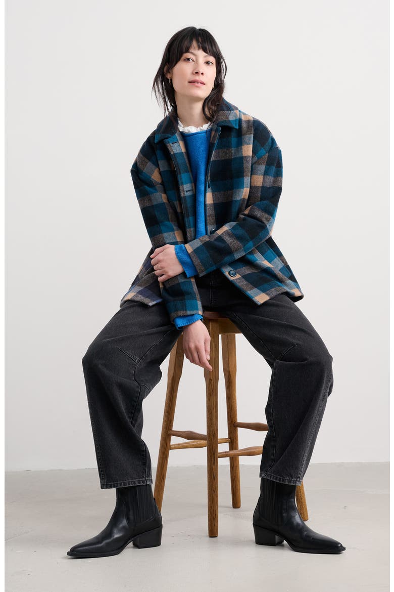 Beamwind Check Cocoon Coat, Alternate, color, MAKE AND DO HARBOUR