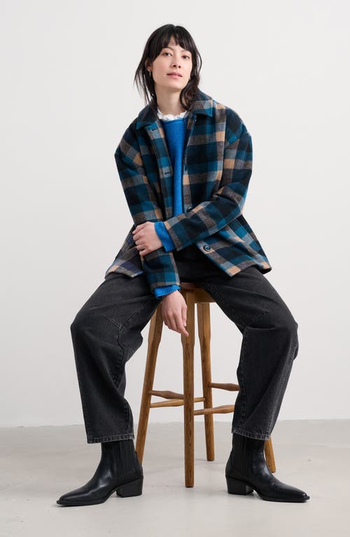Seasalt Cornwall Beamwind Check Cocoon Coat In Blue