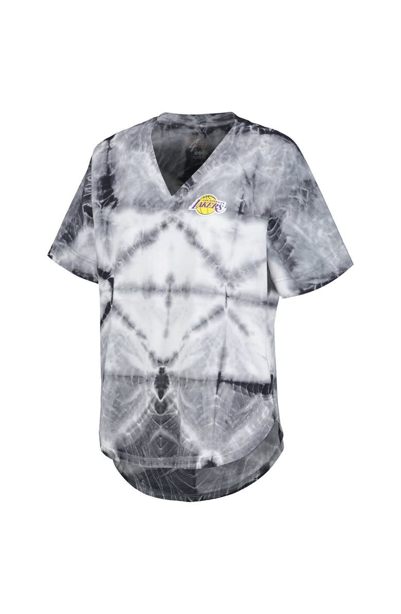 G-III 4HER BY CARL BANKS Women's G-III 4Her by Carl Banks Black Los Angeles Lakers Tournament Raglan Oversized Tie-Dye V-Neck T-Shirt, Alternate, color, Black