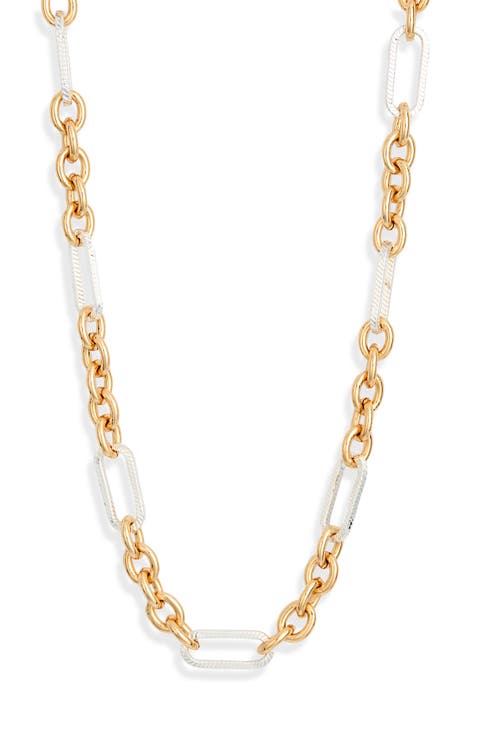 Two-Tone Bar & Link Chain Necklace