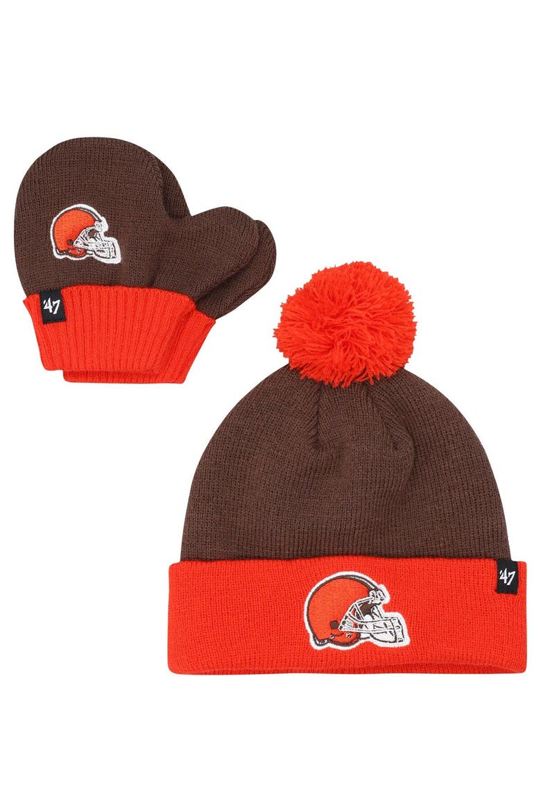 Toddler '47  Brown/Orange Cleveland Browns Bam Bam Cuffed Knit Hat with Pom & Mittens Set, Main, color, Brown