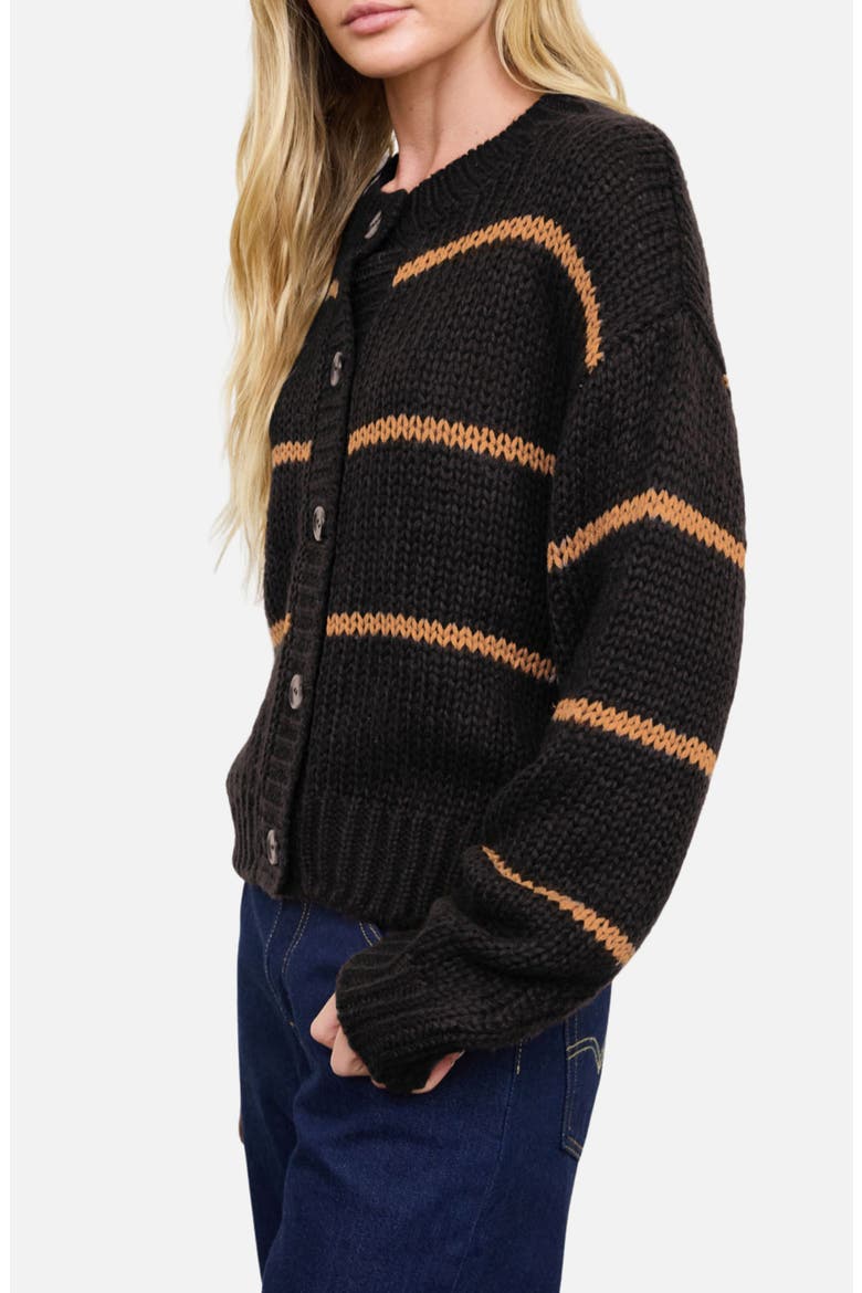 Stripe Jacquard Cardigan, Alternate, color, BLACK