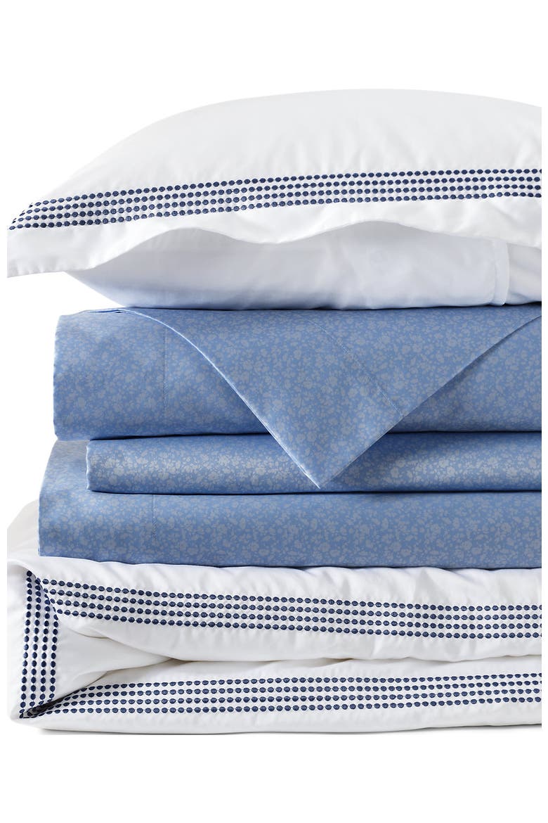 400 Thread Count Premium Supima Cotton No Iron Sateen Embroidered Duvet Bed Cover, Main, color, Dusk Indigo Sky Dots