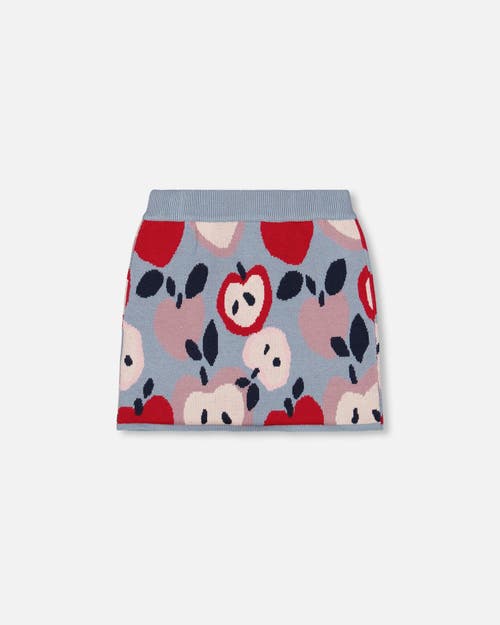 Deux Par Deux Knit Skirt With Apple Heart Jacquard In Gray