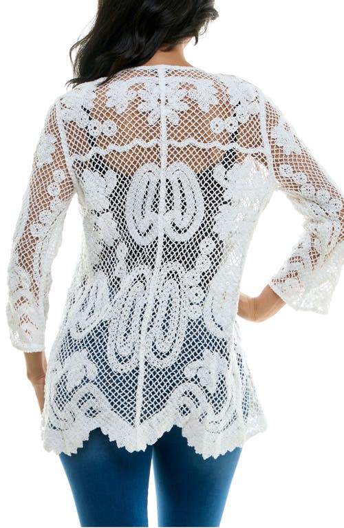 Nina Leonard Scalloped Lace Cardigan In White