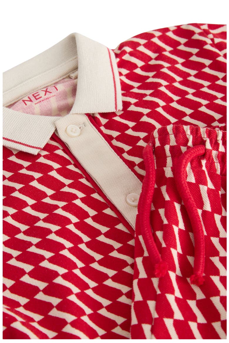 Kids' Geo Cotton Button-Up Shirt & Shorts Set, Alternate, color, RED