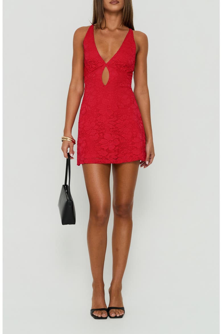 Steffie Lace Backless Minidress, Main, color, RED