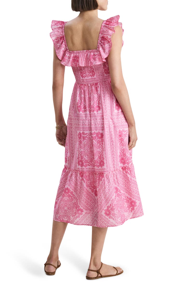 vineyard vines Mix Print Smocked Ruffle Cotton Midi Dress, Alternate, color, 