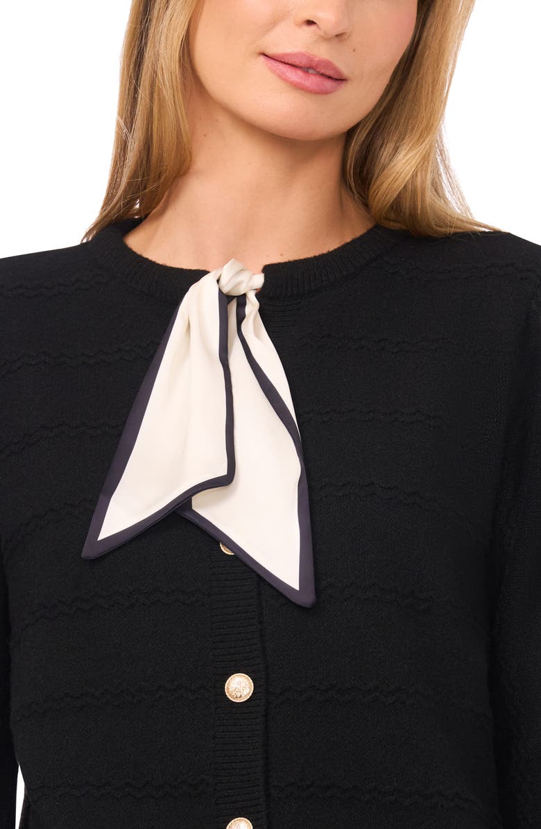 CeCe Tie Scarf Cardigan, Alternate, color, Rich Black