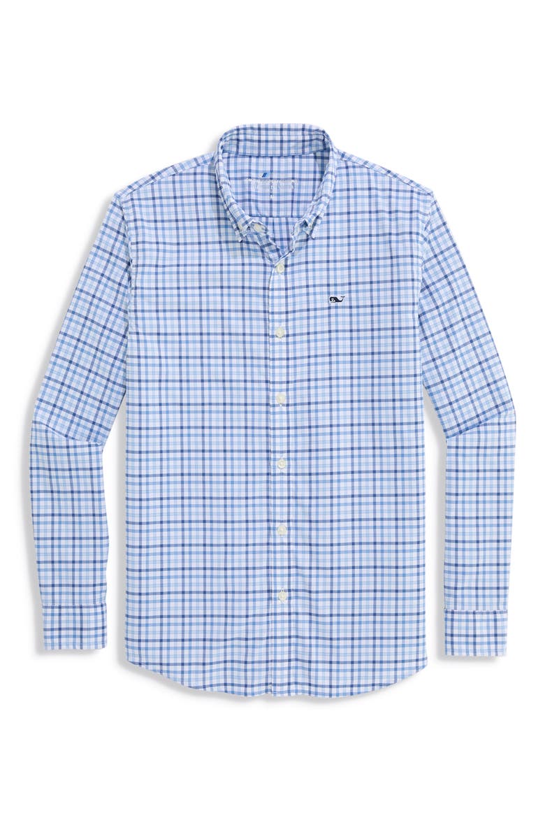Kids' Forepeak Plaid Performance Button-Down Shirt, Alternate, color, JAKE BLUE