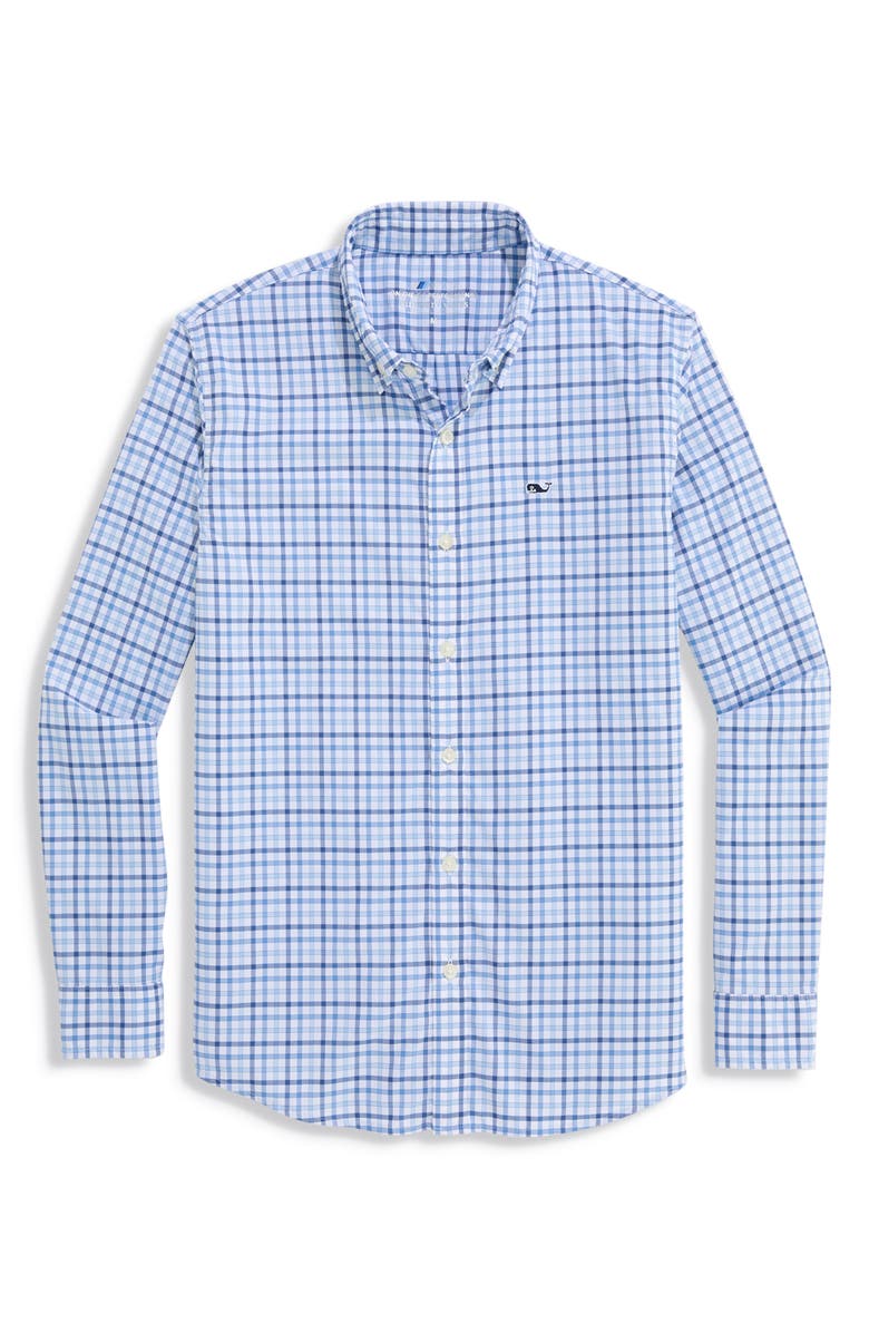 vineyard vines Kids' Forepeak Plaid Performance Button-Down Shirt, Alternate, color, Jake Blue