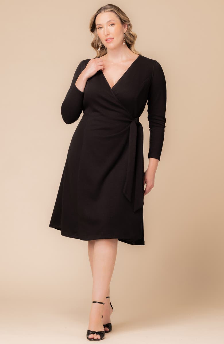 Kiyonna London Wrap Sweater Dress, Alternate, color, Black Noir
