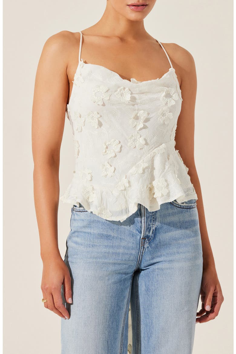 Everli Floral Applique Tie Back Top, Main, color, CREAM
