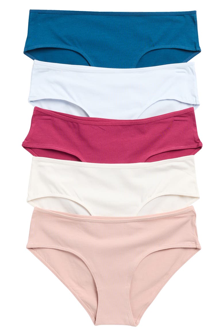 5-Pack Stretch Cotton Hipster Briefs, Alternate, color, BLUE PINK MULTI