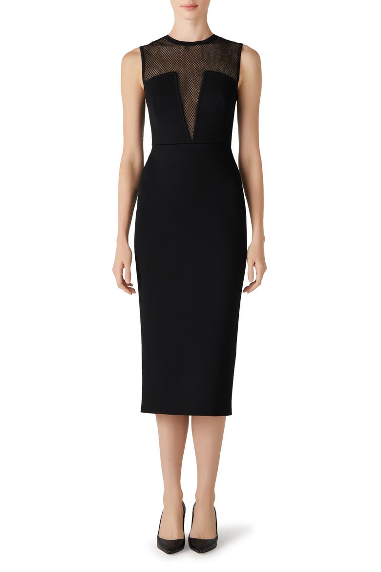 Shimmer Mesh & Milano Knit Midi Dress, Main, color, BLACK/ BLACK