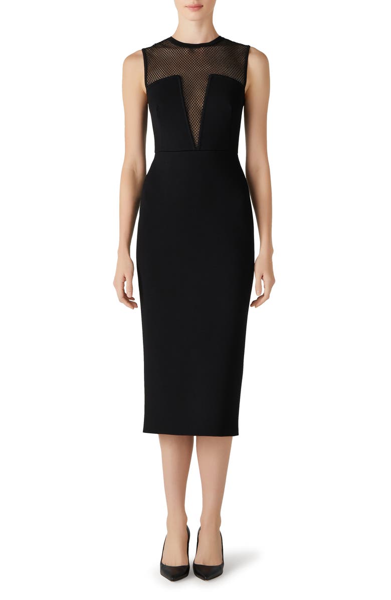 St. John Evening Shimmer Mesh & Milano Knit Midi Dress, Main, color,