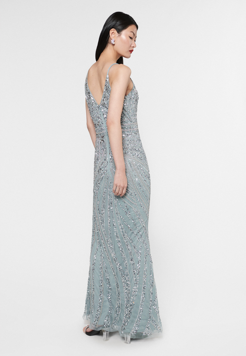 Beauut Embellished Sequin Beaded Strap Dress In Misty Grey