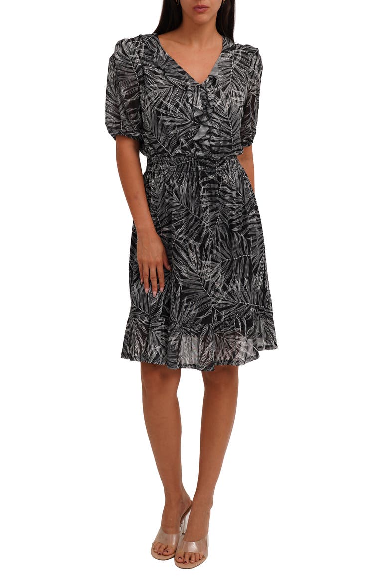 Ruffle Trim Mesh Dress, Main, color, SARA D B/W