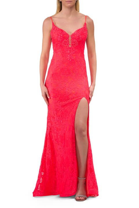 Lace Dress with Deep V-Neck and Rhinestones