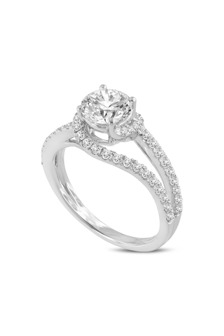 Clemence 14K White Gold Round Cut Lab Grown Diamond Spiral Halo Engagement Ring - 1.5 Ct, Main, color, 14K White Gold