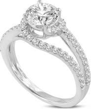 LuvMyJewelry Clemence 14K White Gold Round Cut Lab Grown Diamond Spiral Halo Engagement Ring - 1.5 Ct