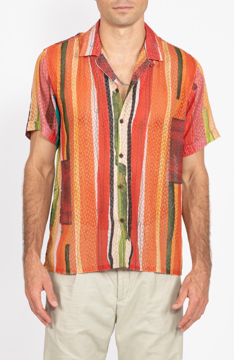 Raga Printed Short Sleeve Button-Up Shirt, Main, color, 
