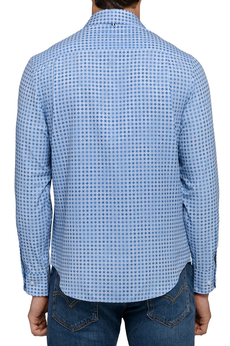 Faded Dot Print Woven Long Sleeve Basic, Alternate, color, DUSTY BLUE