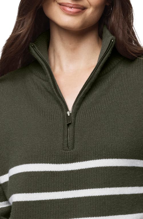 Splendid Georgie Stripe Oversize Quarter Zip Sweater In Green