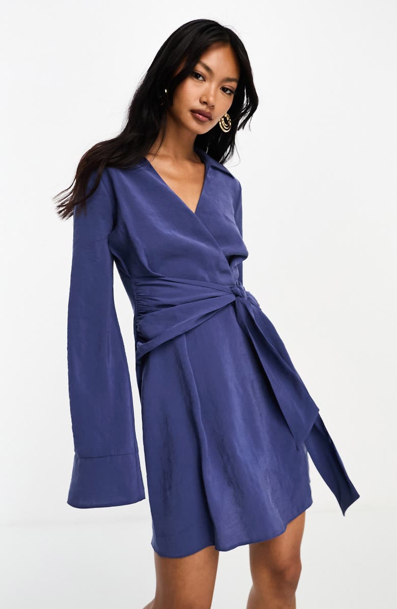 ASOS DESIGN Long Sleeve Faux Wrap Minidress, Alternate, color, Navy