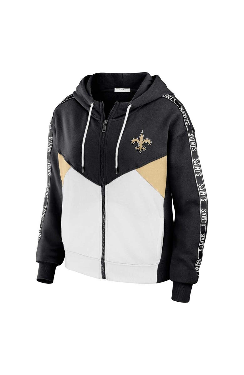 WEAR by Erin Andrews Women's WEAR by Erin Andrews Black/White New Orleans Saints Plus Size Color Block Full-Zip Hoodie, Alternate, color, Black