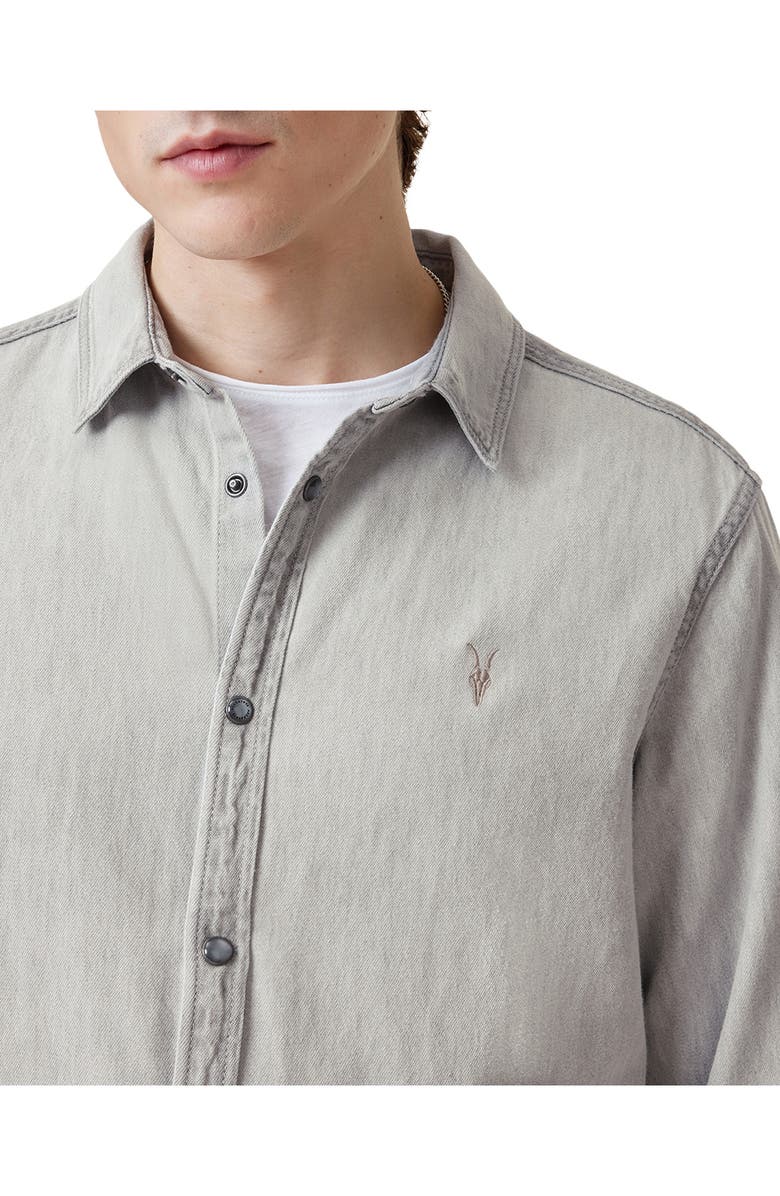 AllSaints Gleason Cotton Denim Snap-Up Shirt, Alternate, color, 