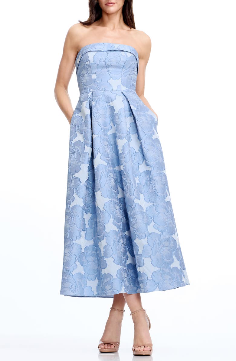 Dress the Population Mika Strapless A-Line Dress, Main, color, Sky Multi