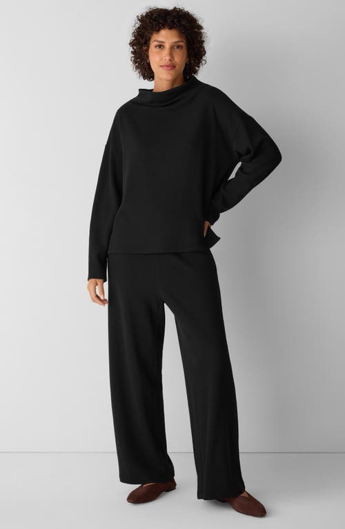 Eileen Fisher Organic Cotton Blend Ankle Wide Leg Drawstring Pants In Black