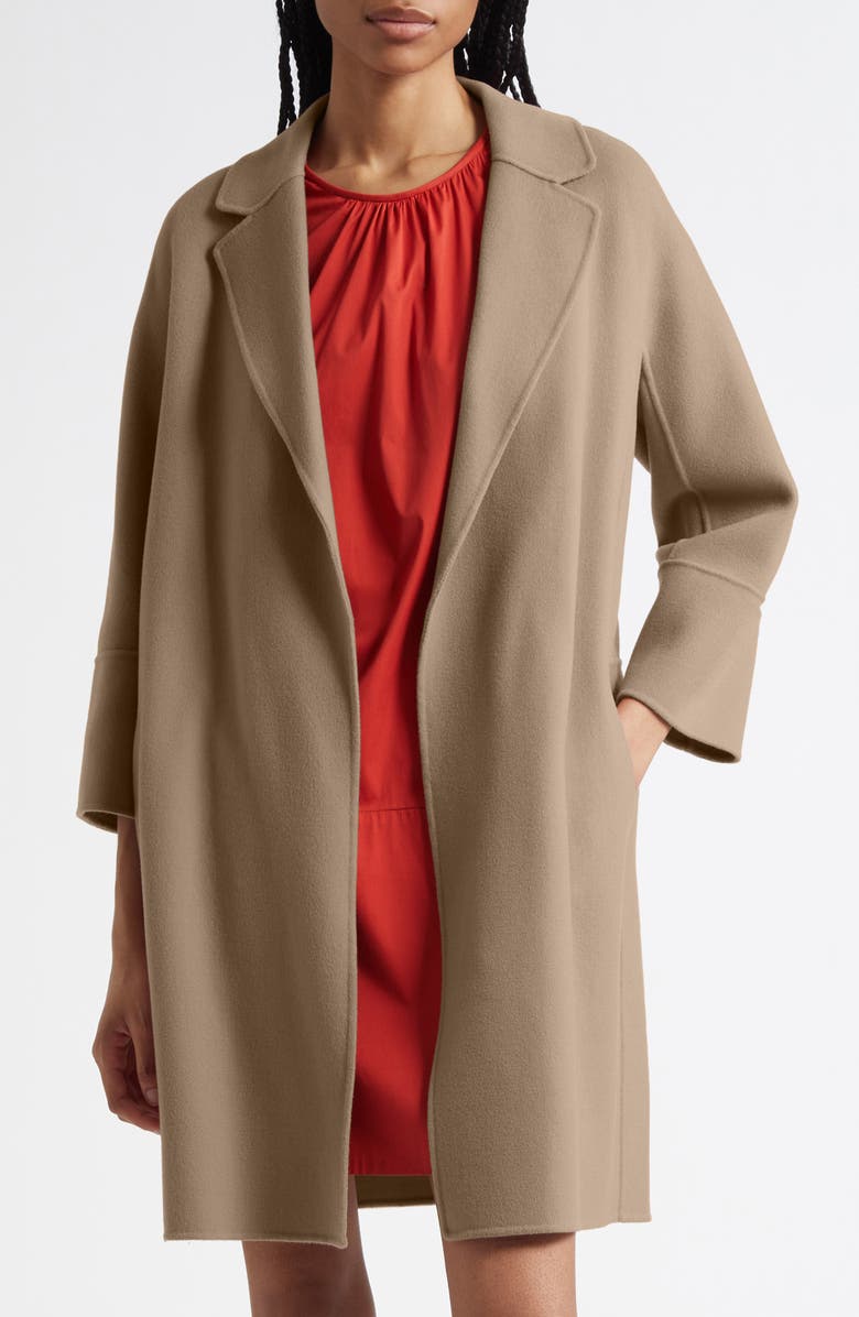 Max Mara Arona Double Face Virgin Wool Belted Coat, Main, color, Turtledove
