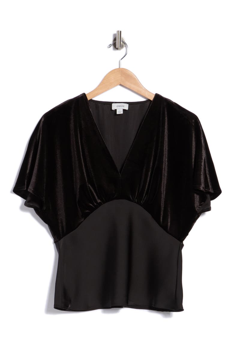 Velvet & Satin Top, Main, color, RICH BLACK