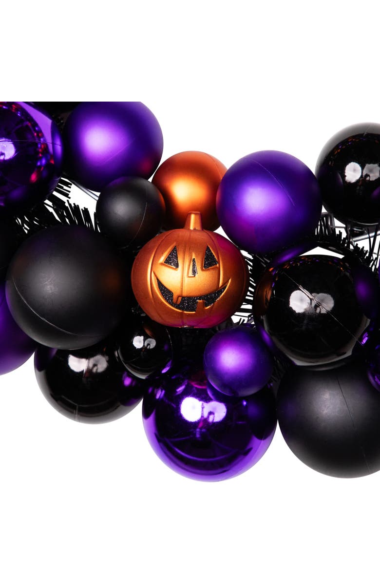 Northlight Jack-O-Lanterns Shatterproof Ball Ornament Halloween Wreath - 24" - Unlit, Alternate, color, 