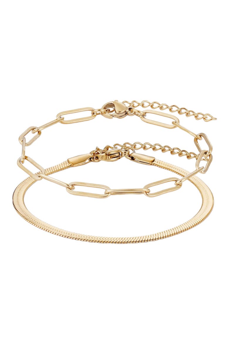 Set of 2 18K Gold Plated Chain Bracelets, Main, color, GOLD