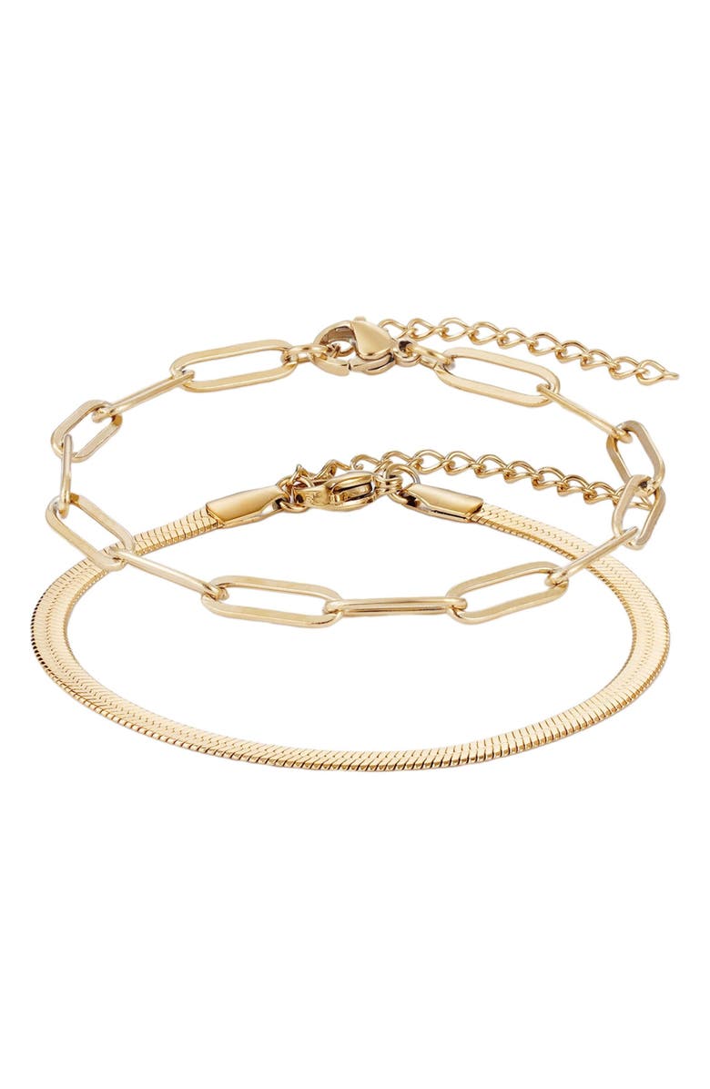 Adornia Set of 2 18K Gold Plated Chain Bracelets, Main, color, Gold