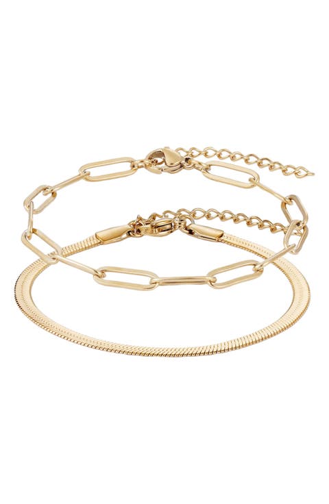 Set of 2 18K Gold Plated Chain Bracelets