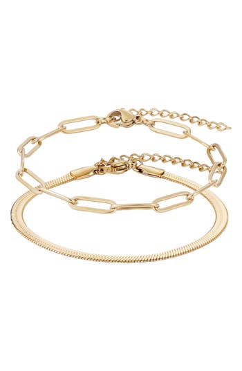 Adornia Set Of 2 18k Gold Plated Chain Bracelets In Gold