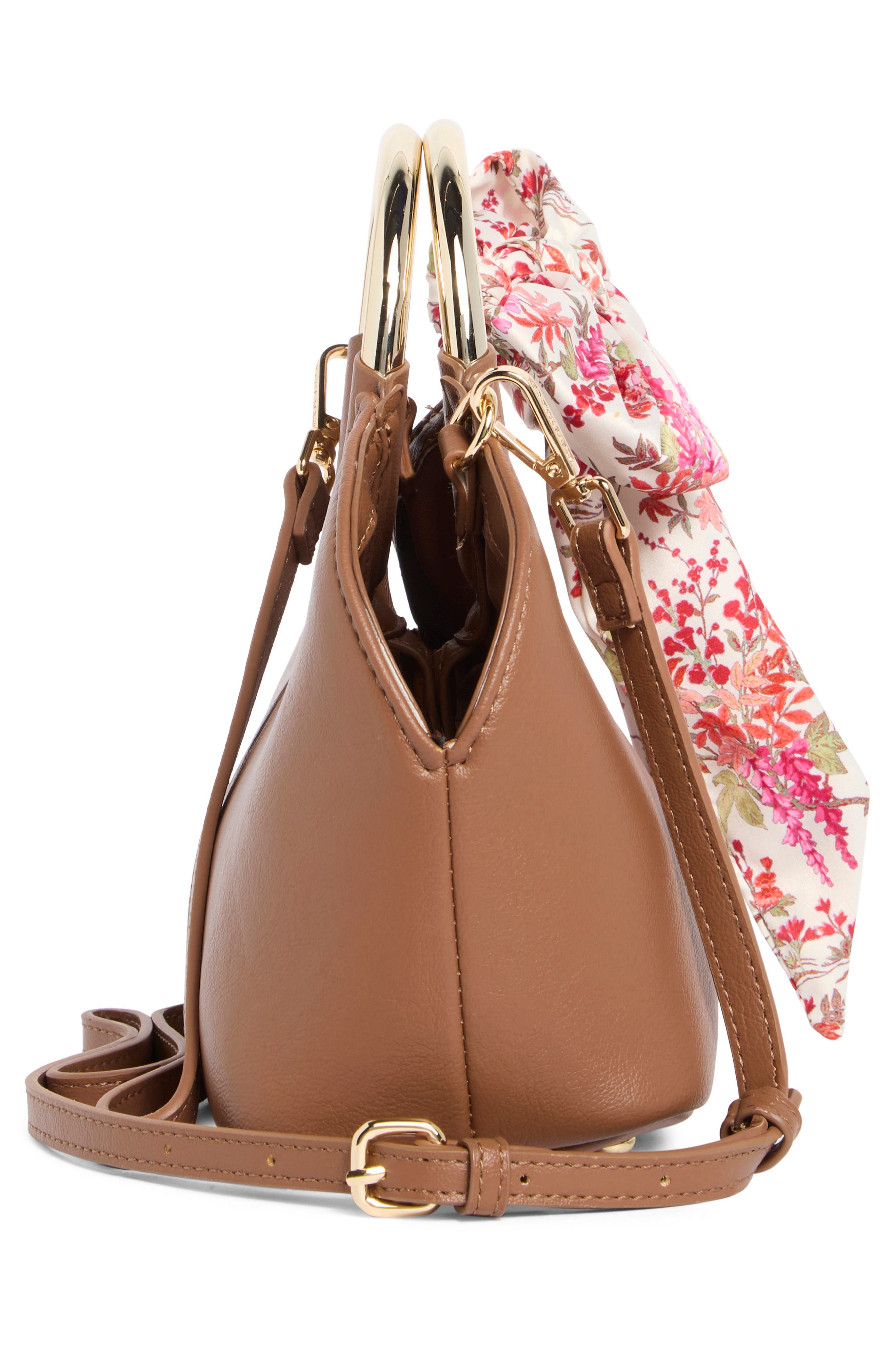 Gwenie Faux Leather Handbag With Scarf, Alternate, color, NUTSHELL
