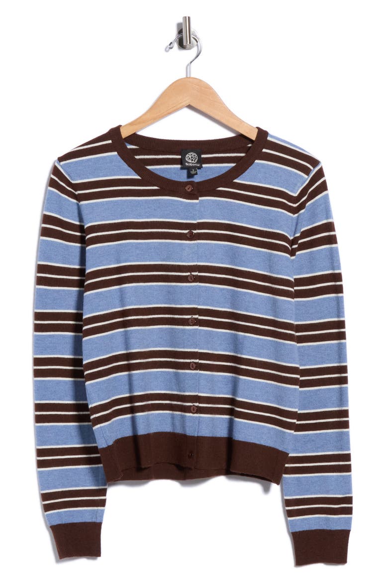 Buttoned Striped Cardigan, Main, color, CHAMBRAY/ CHOCOLATE/ CREAM