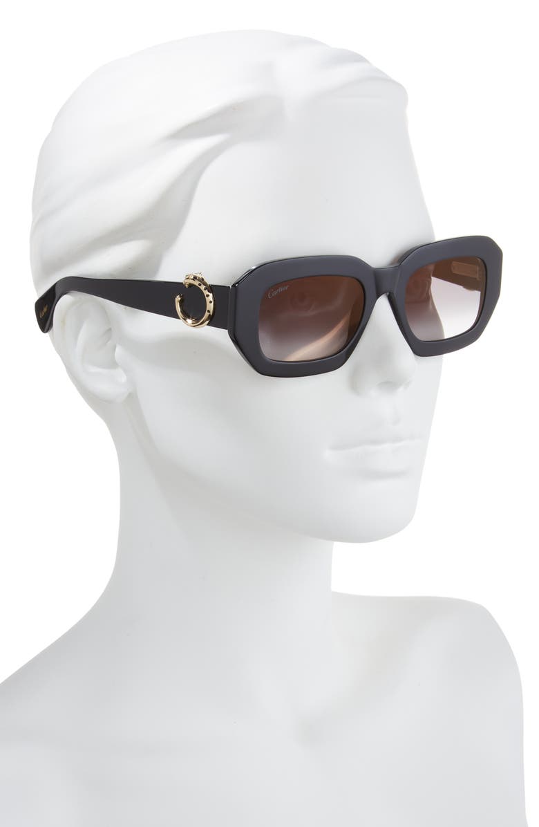 Cartier 52mm Square Sunglasses, Alternate, color, Black