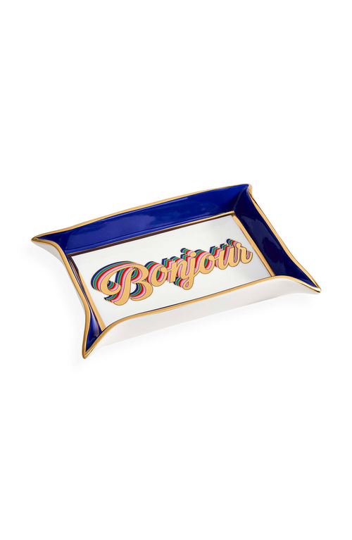 Jonathan Adler Bonjour Valet Tray In Blue/gold