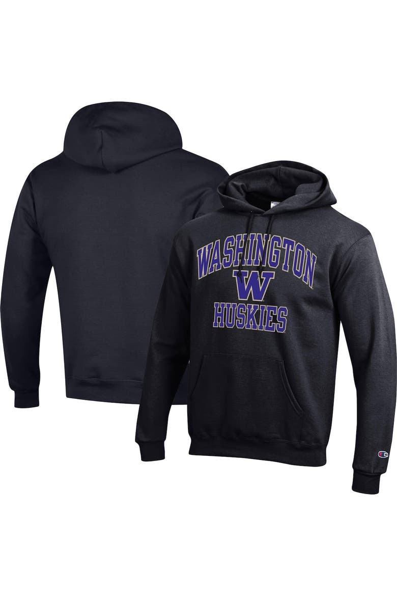 Men's Champion Black Washington Huskies High Motor Pullover Hoodie, Main, color, Black