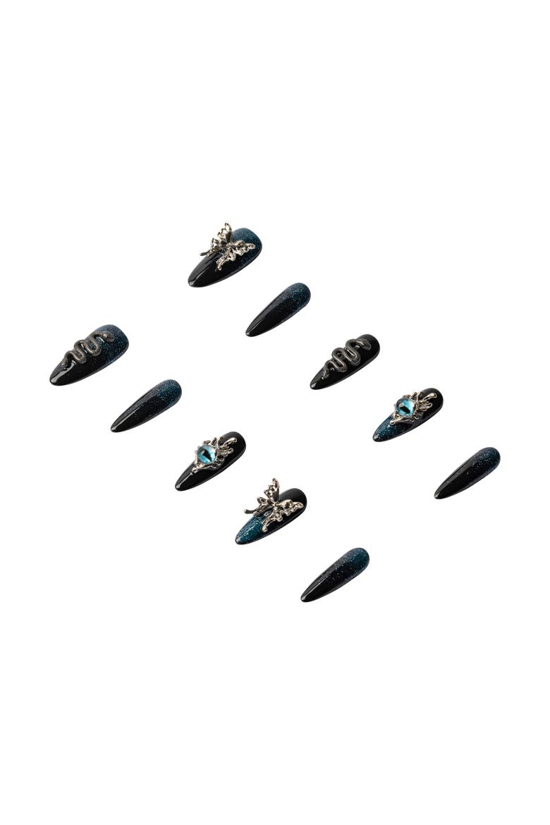 Galaxy Wings Luxury Handmade Press On Nails, Alternate, color, Black/Teal