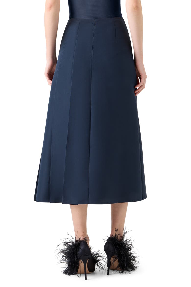 Pleated Silk Ottoman Midi Skirt, Alternate, color, NAVY
