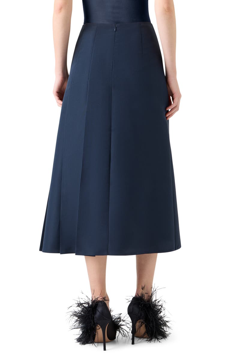 Akris Pleated Silk Ottoman Midi Skirt, Alternate, color, Navy